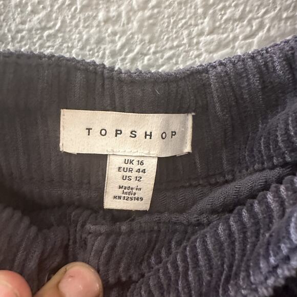 Topshop Women's Navy Blue Corduroy Paperbag Waist Trousers Size US 12 - Picture 6 of 9